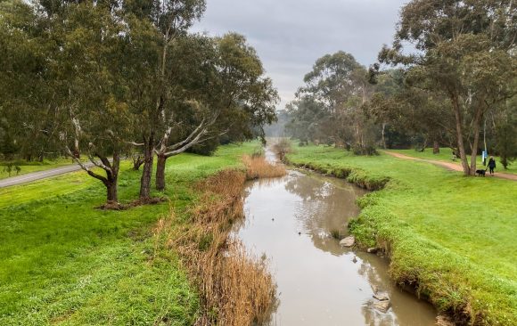 A view down the Dandenong Creek, which runs through several Melbourne suburbs
